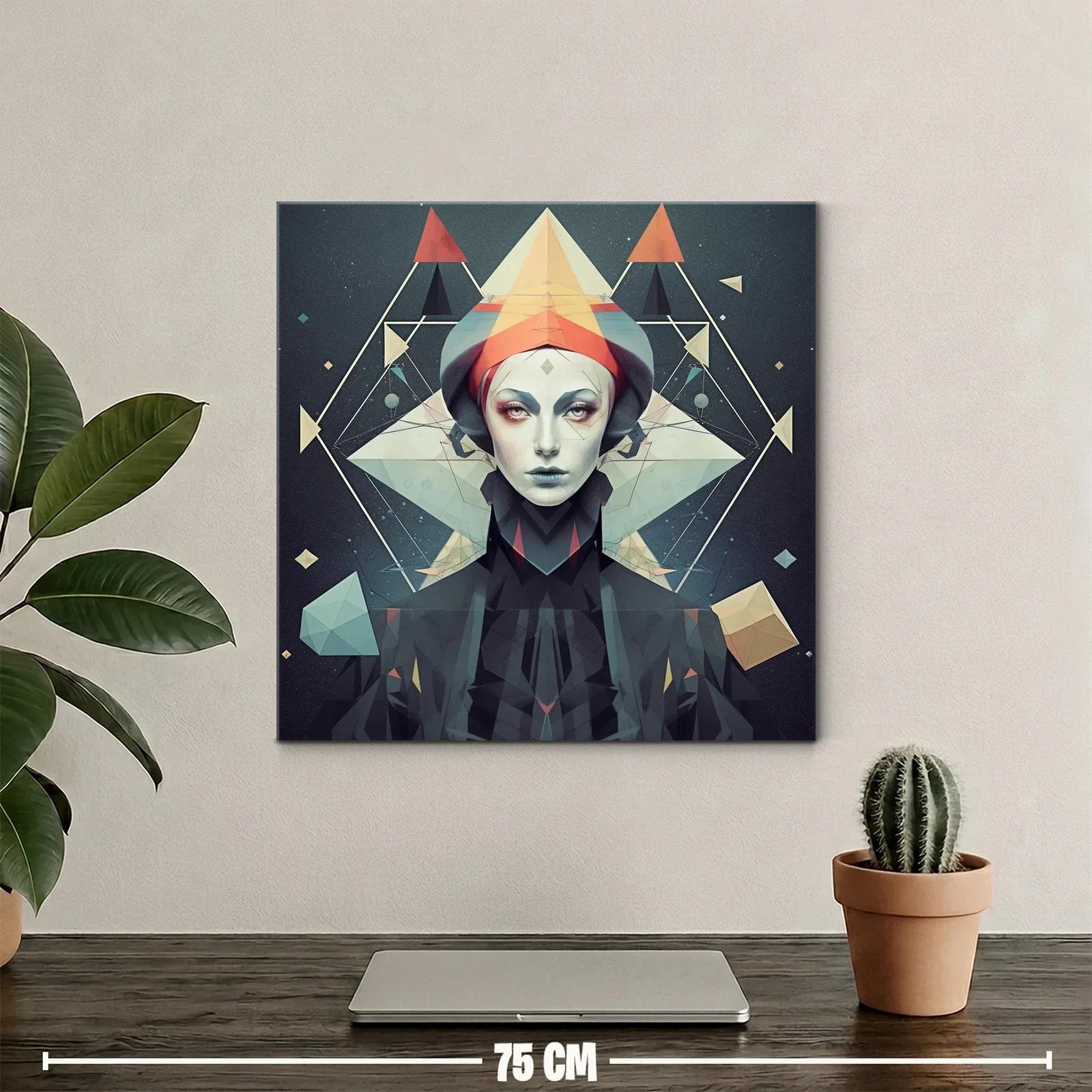 Retrato geométrico con toques rojos y azulados — miniatura 2