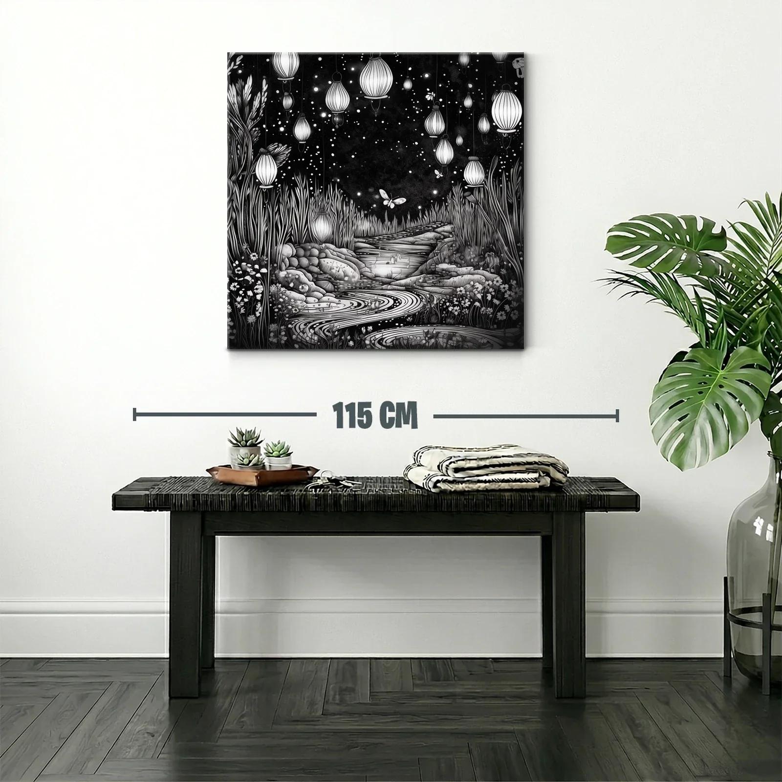 Paisaje nocturno con linternas y mariposas brillantes — miniatura 2