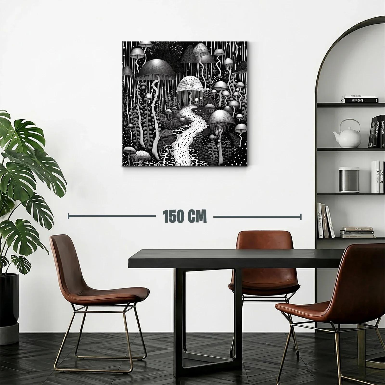 Bosque Onírico de Hongos en Blanco y Negro — miniatura 2