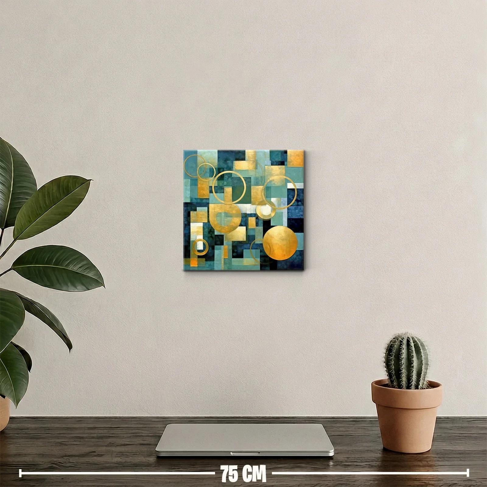 Cuadro decorativo con círculos dorados y formas geométricas — miniatura 2