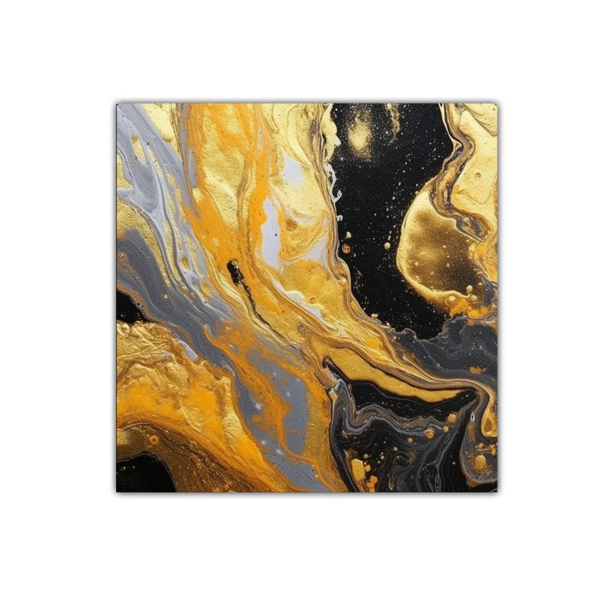 Cuadro abstracto con vibrantes tonos dorados y negros