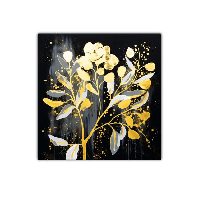Cuadro decorativo de ramas doradas sobre fondo oscuro