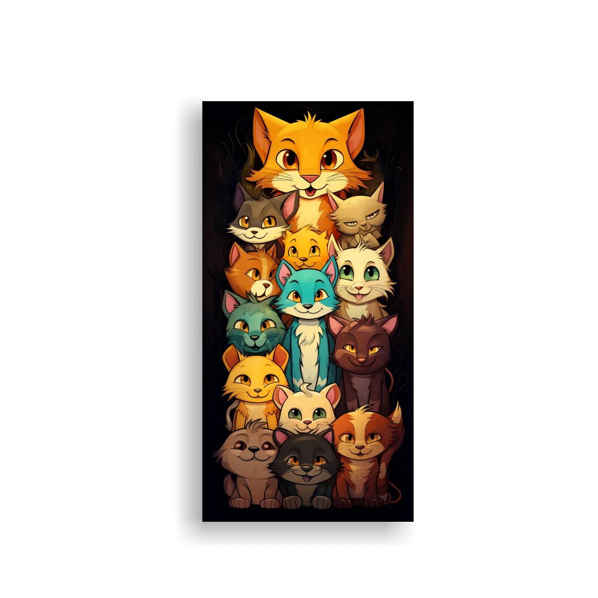 Cuadro grupo de gatos apilados con fondo oscuro — imagen principal