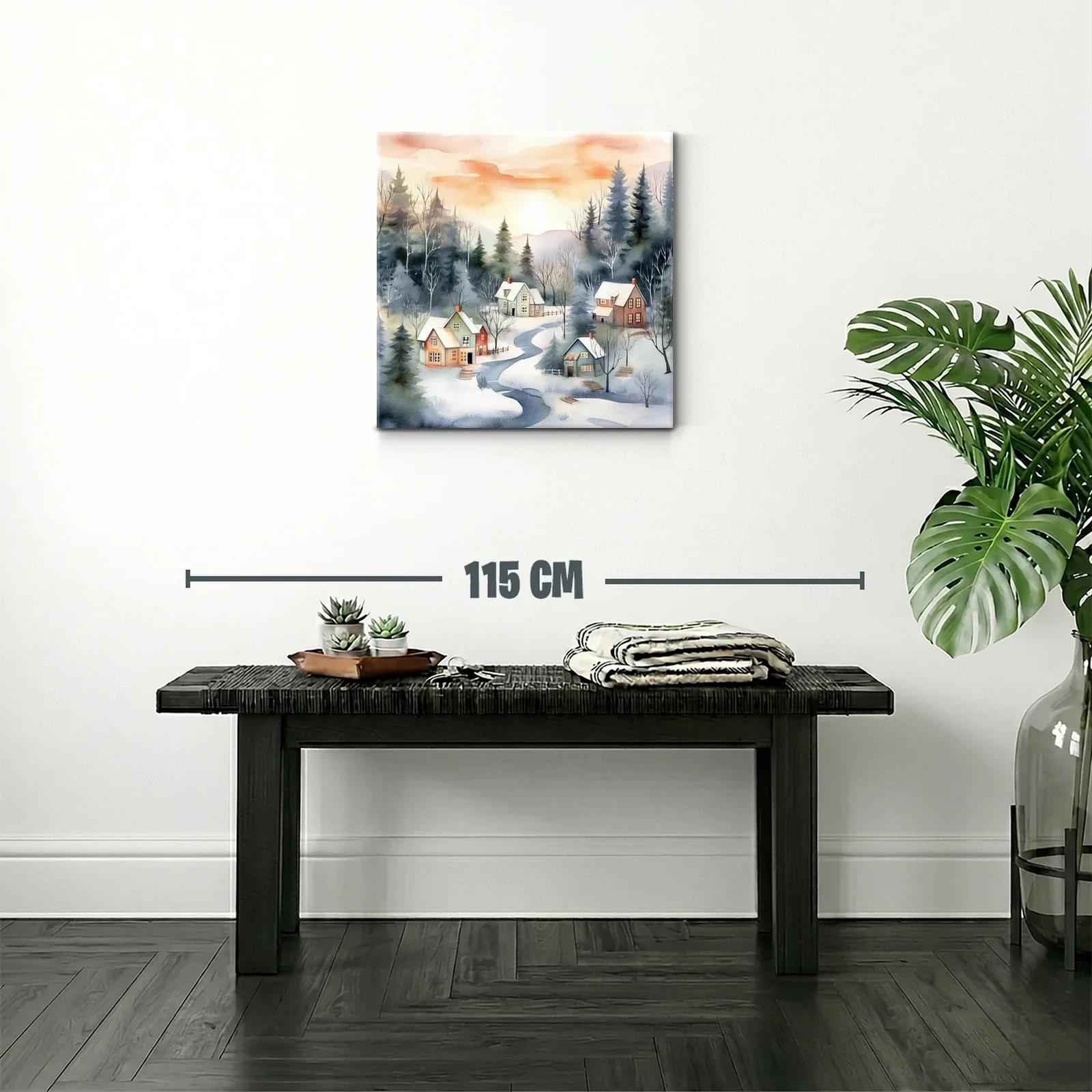 Paisaje invernal con riachuelos y cabañas al amanecer — miniatura 2