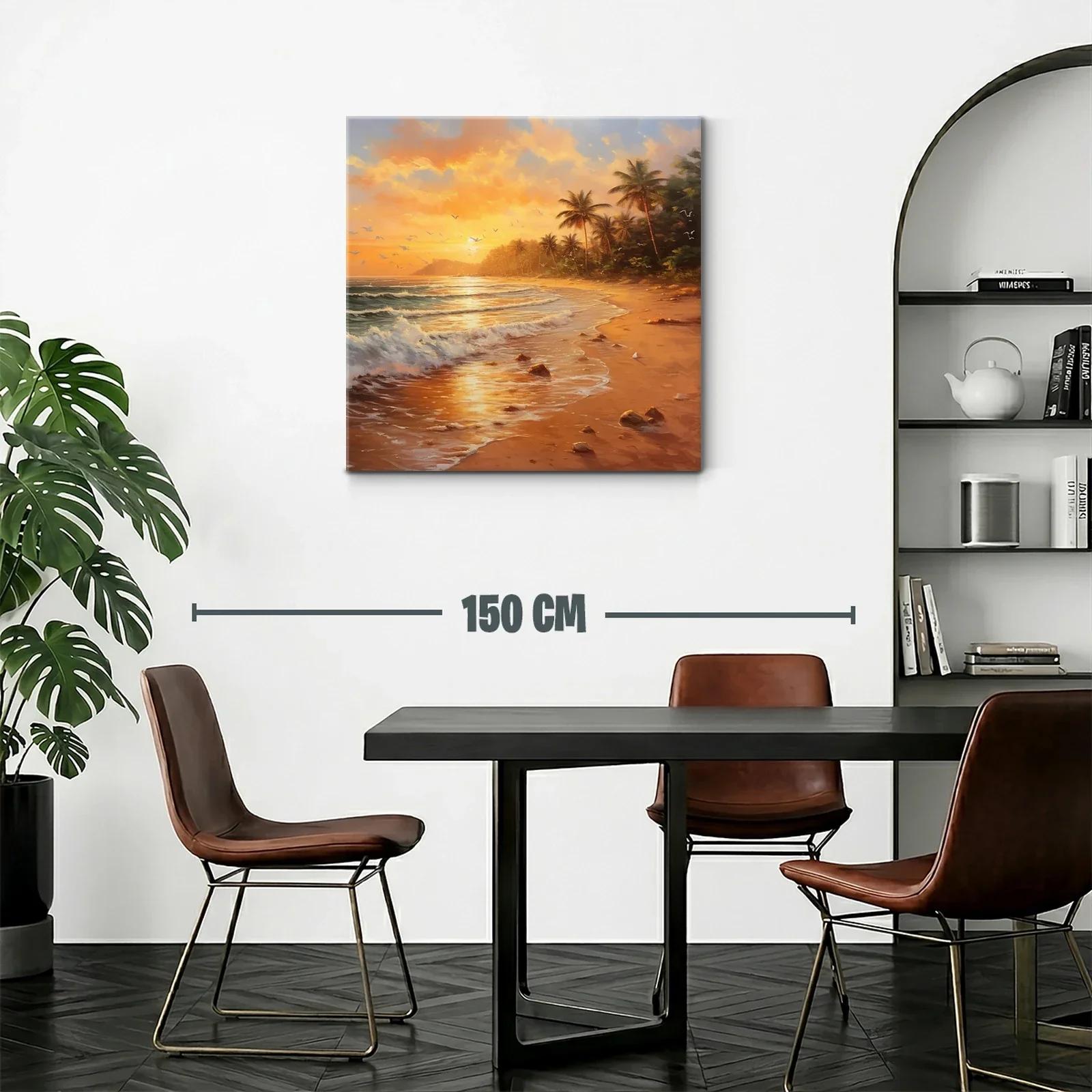 Sereno atardecer tropical con palmeras y olas suaves — miniatura 2
