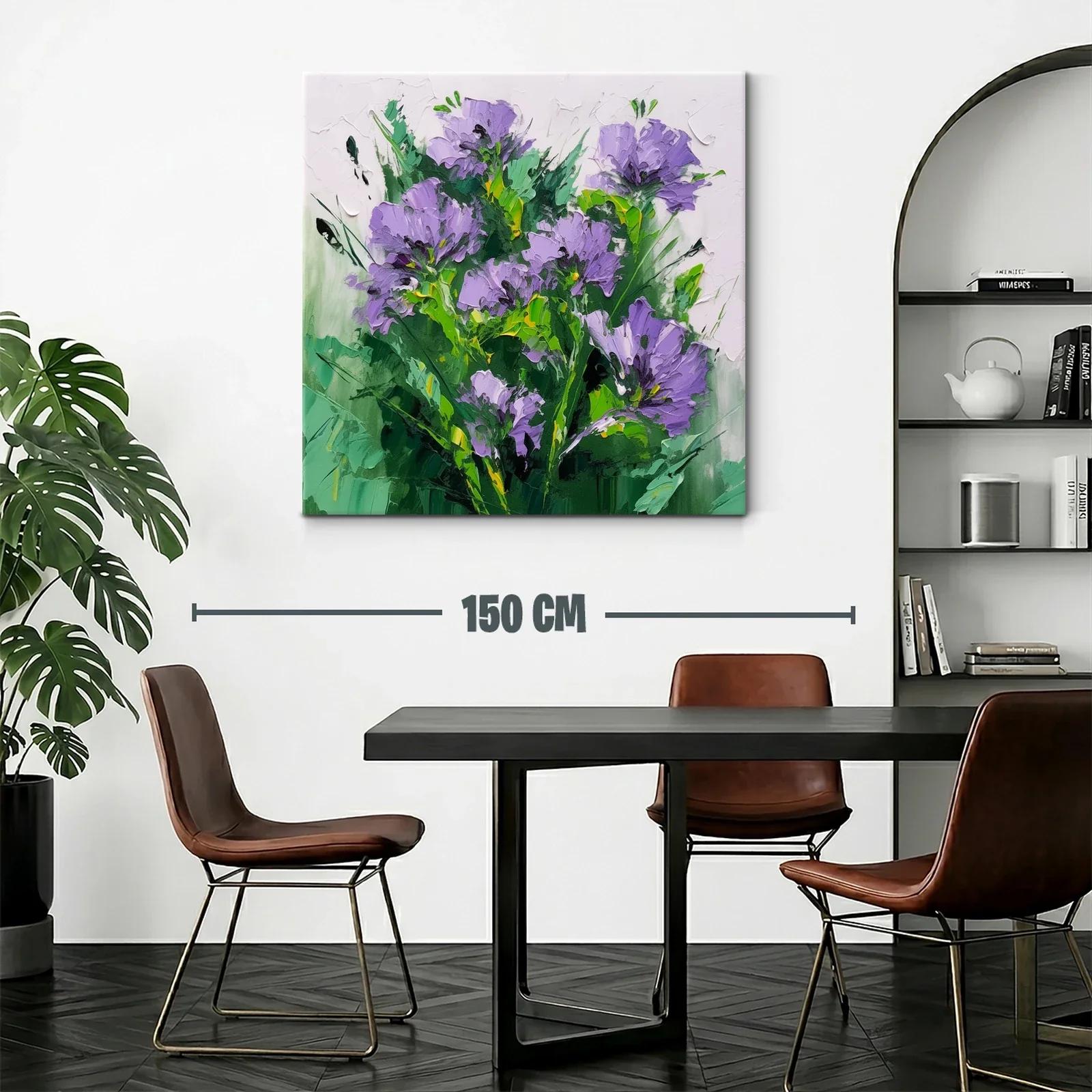 Cuadro moderno con flores lilas y follaje verde intenso — miniatura 2