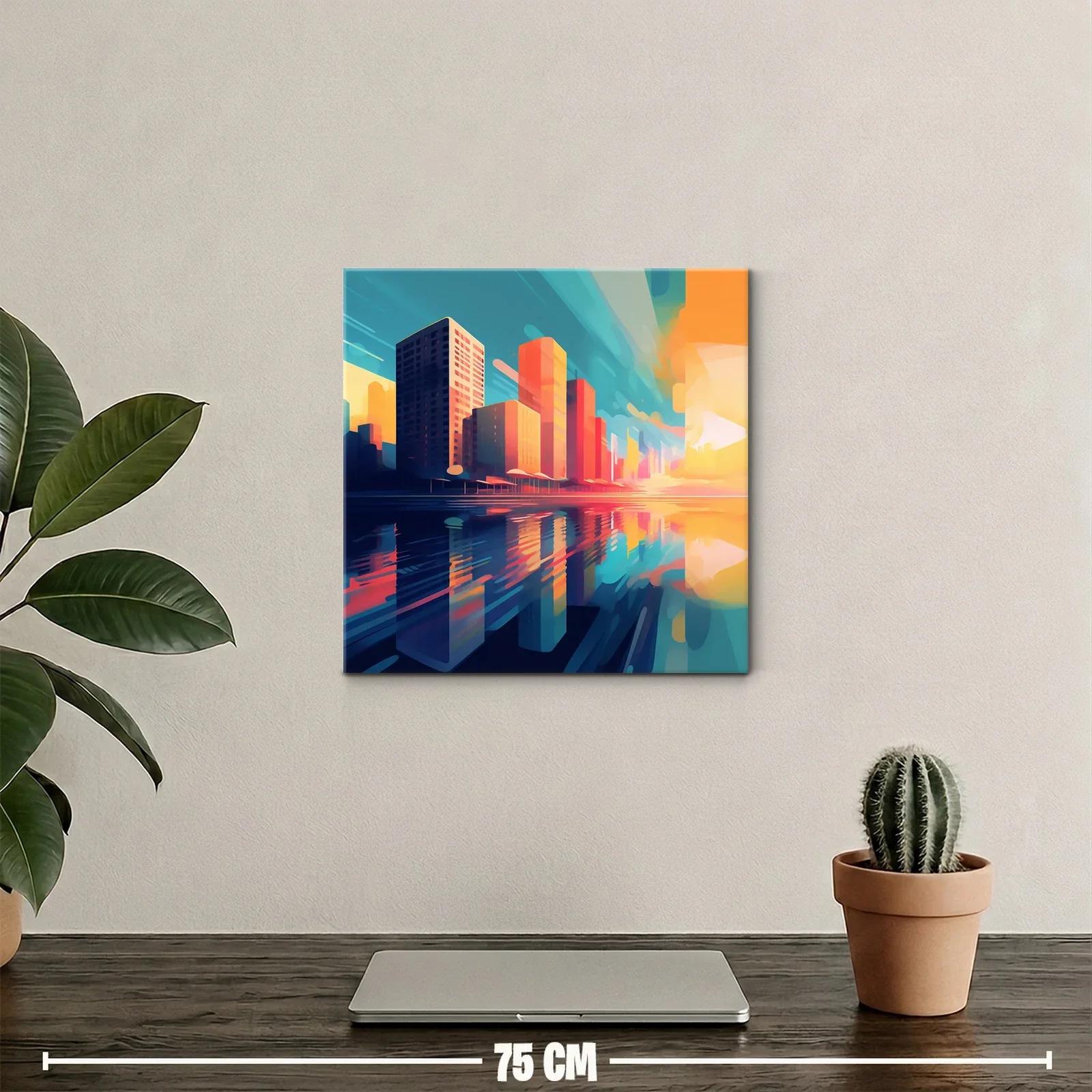 Atardecer vibrante sobre la ciudad reflejada en el agua — miniatura 2