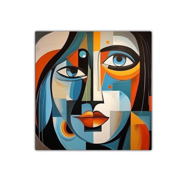 Cuadro abstracto de rostro femenino con colores vibrantes