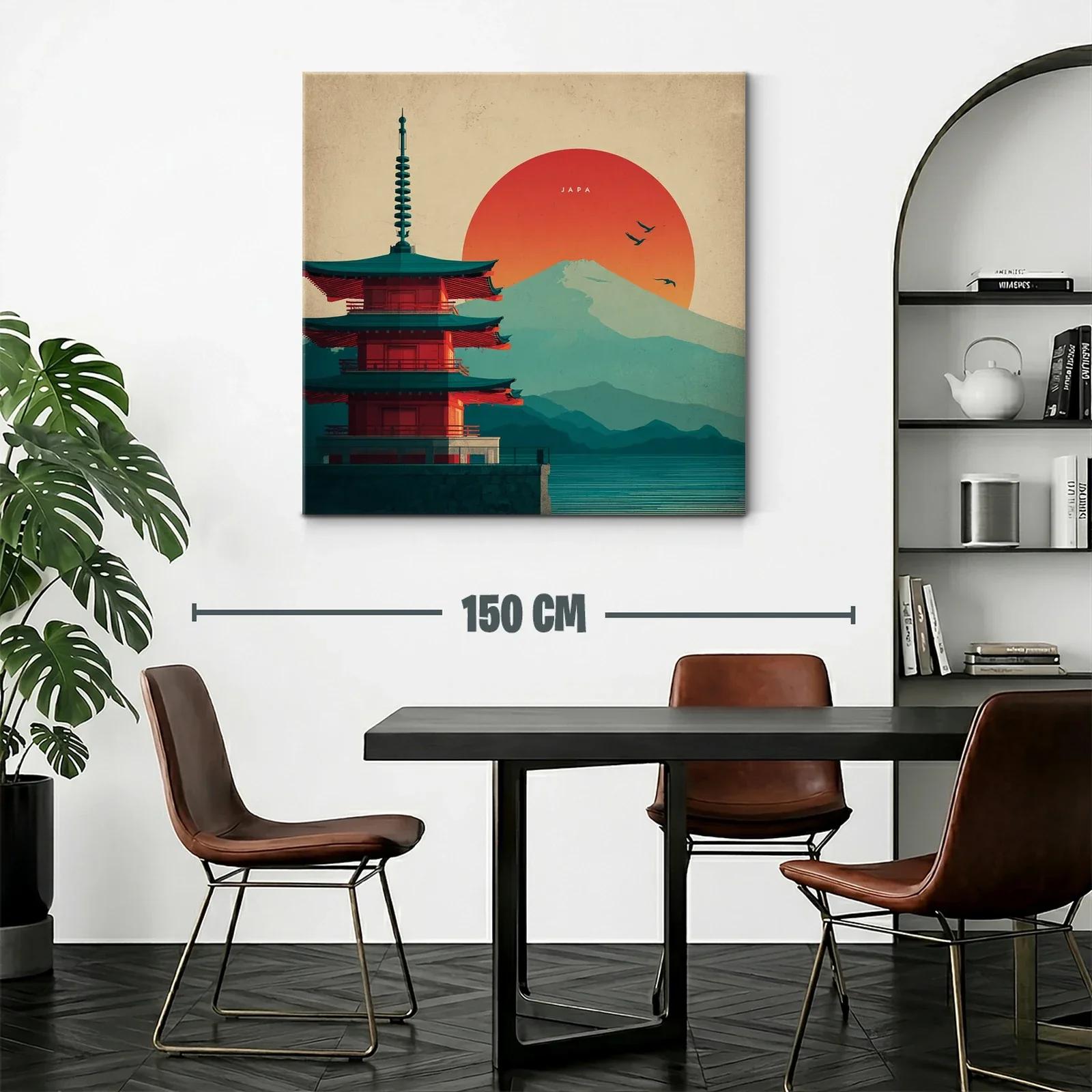 Paisaje japonés con pagoda y monte Fuji al atardecer — miniatura 2