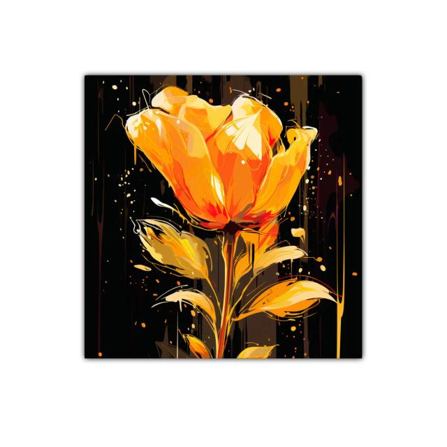 Flor vibrante en tonos cálidos y fondo oscuro elegante