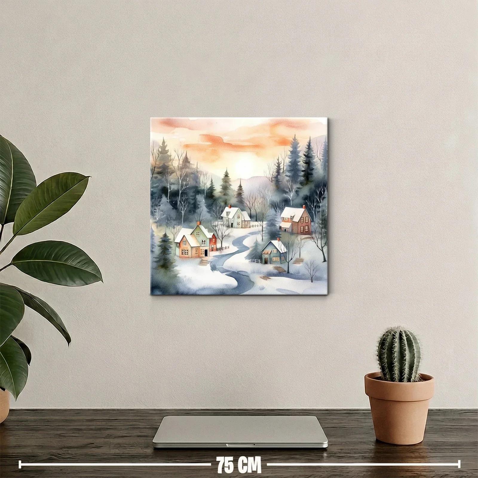 Paisaje invernal con riachuelos y cabañas al amanecer — miniatura 2
