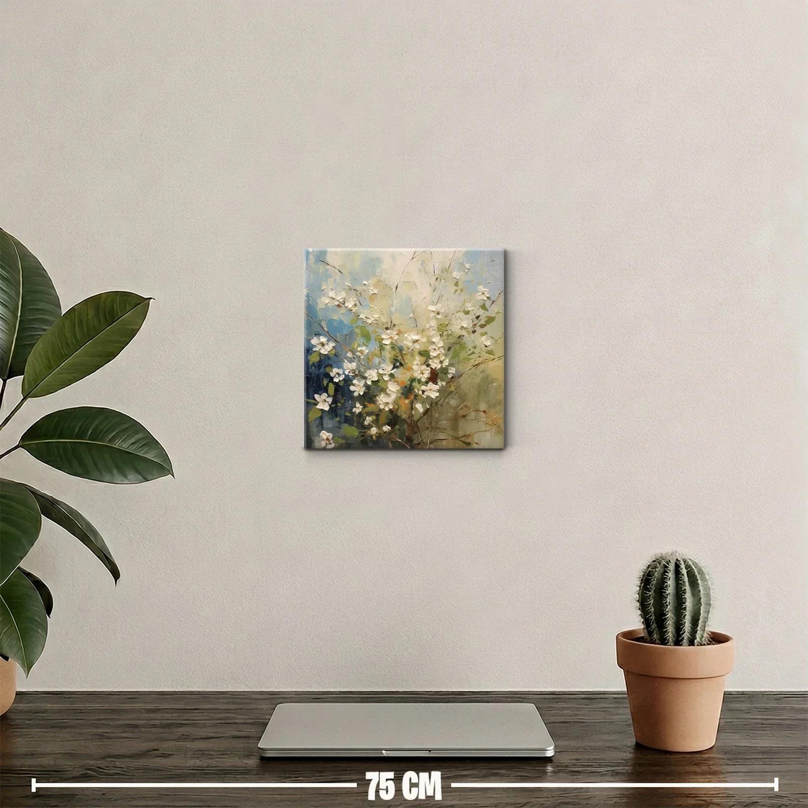 Cuadro decorativo con delicadas flores blancas y fondo suave — miniatura 2