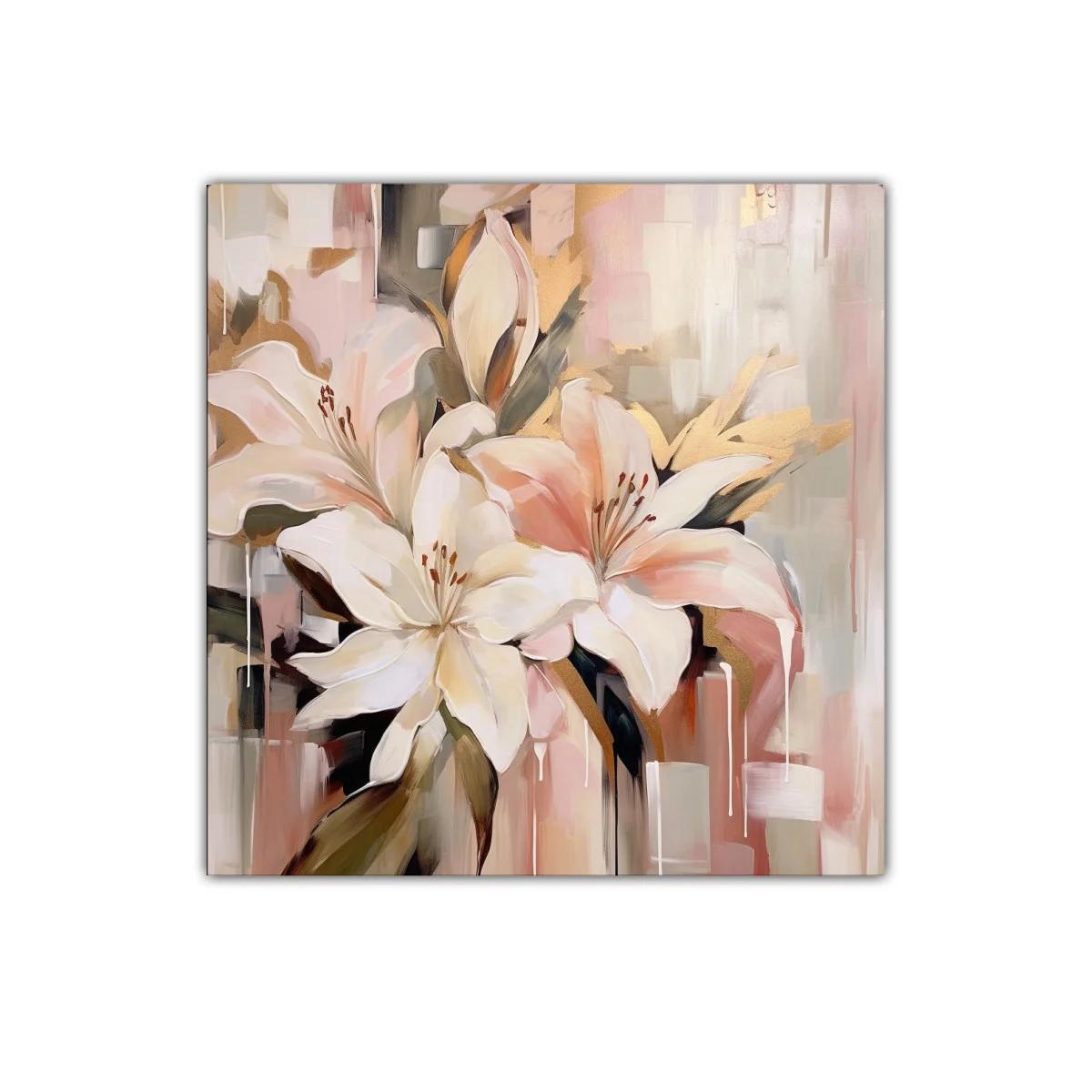 Cuadro decorativo con flores blancas y tonos cálidos