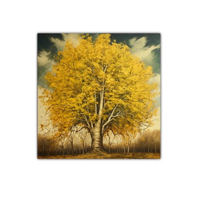 Majestuoso árbol dorado en paisaje otoñal sereno