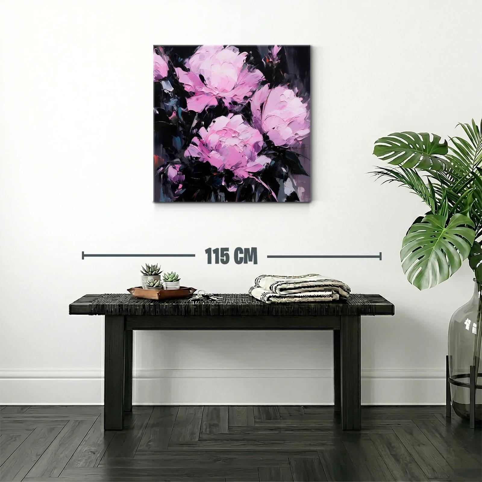 Cuadro floral con peonías en tonos rosas y fondo oscuro — miniatura 2