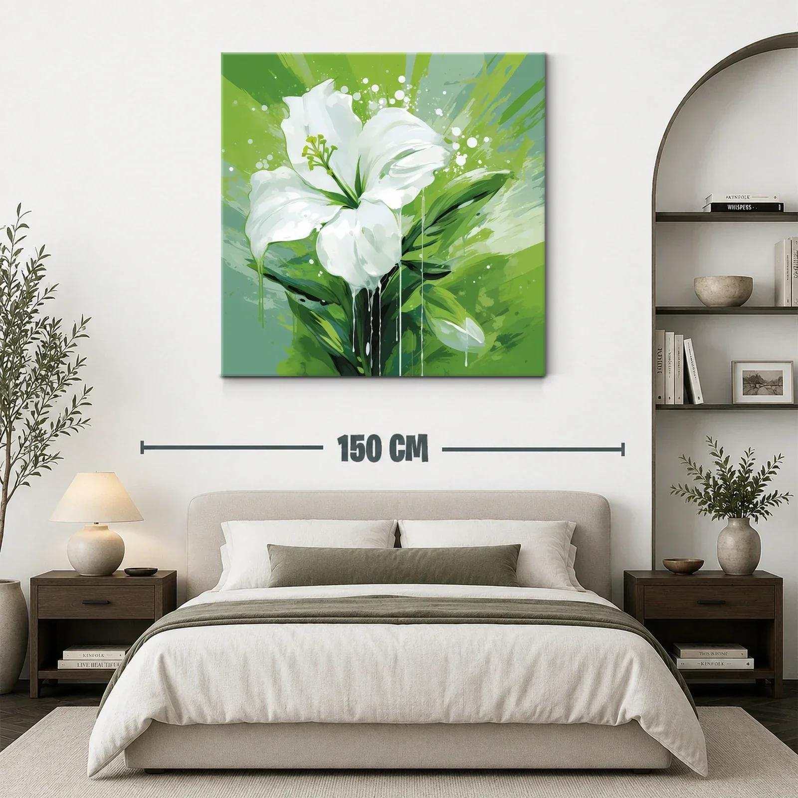 Cuadro floral con elegante azucena blanca y fondo verde vibrante — miniatura 3