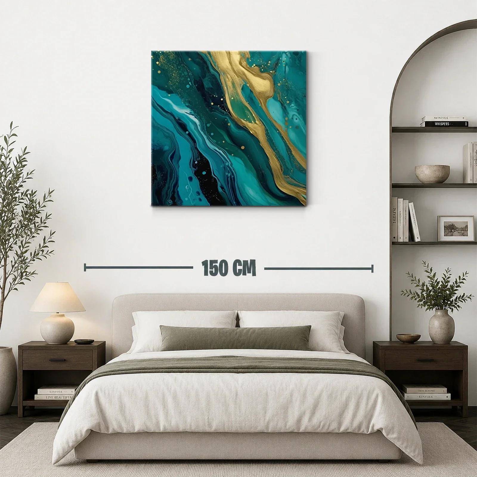 Cuadro abstracto con tonos turquesa y dorados brillantes — miniatura 3