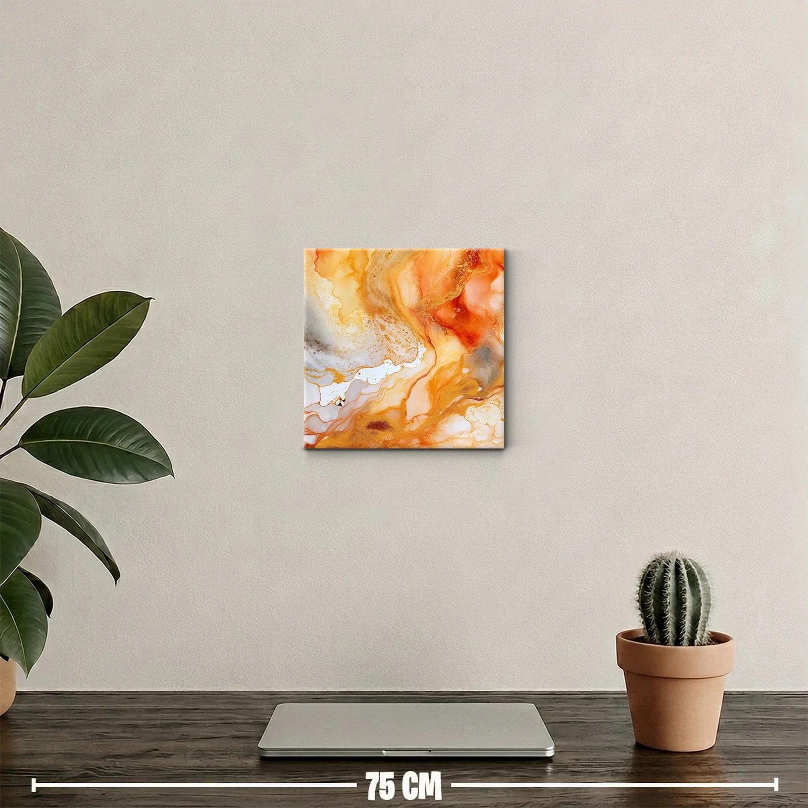 Cuadro decorativo moderno en tonos cálidos naranjas y dorados — miniatura 2