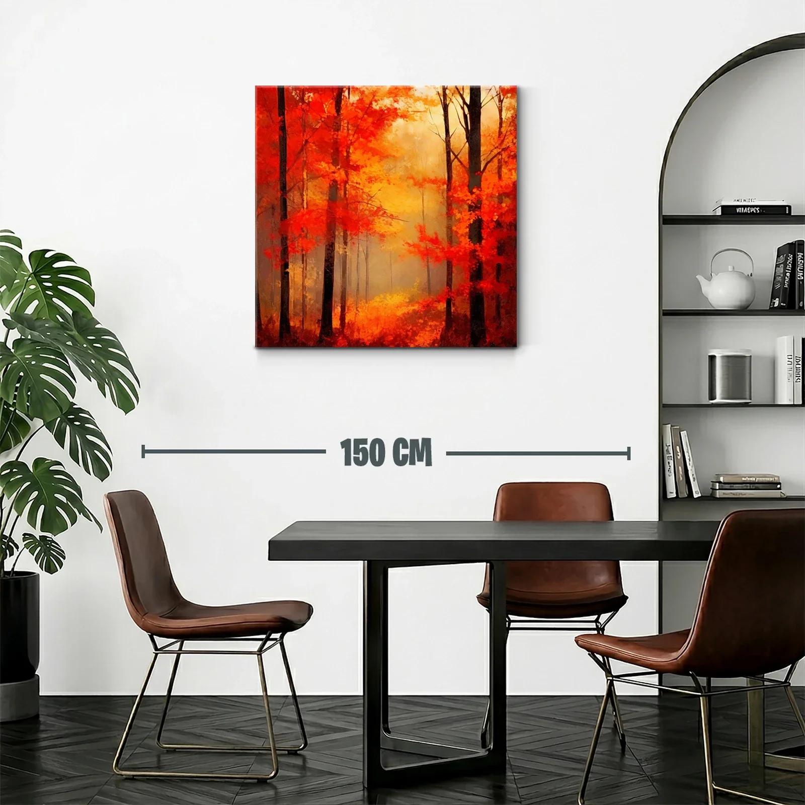 Bosque en otoño con intensos tonos cálidos y neblina suave — miniatura 2