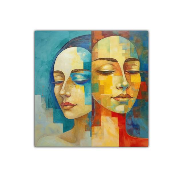 Cuadro decorativo rostros femeninos entrelazados en colores vibrantes