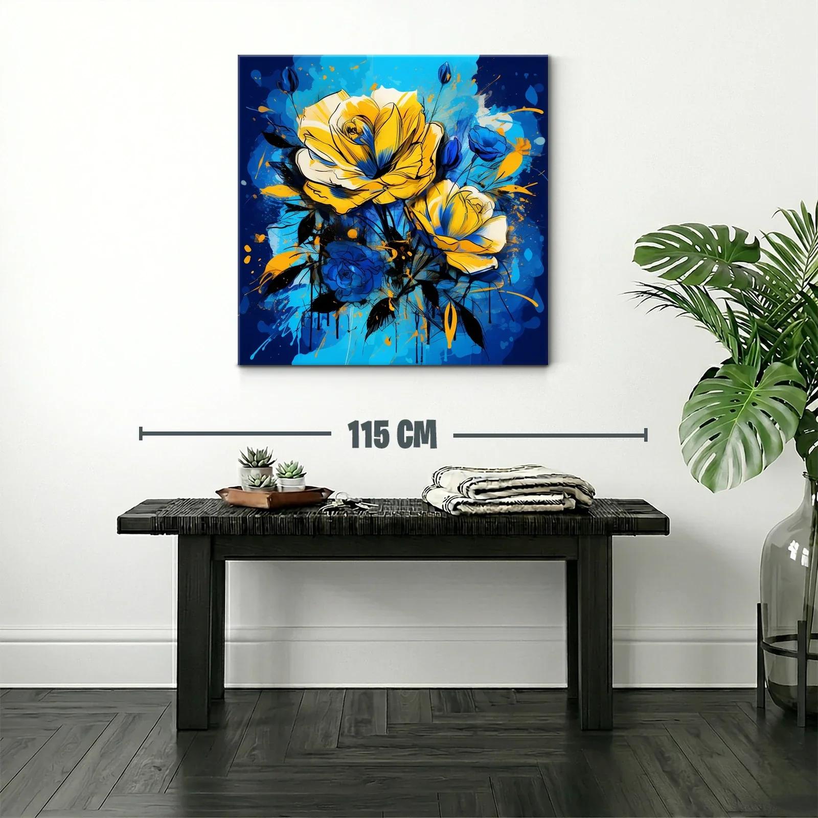 Cuadro floral vibrante con rosas en tonos azules y amarillos — miniatura 2