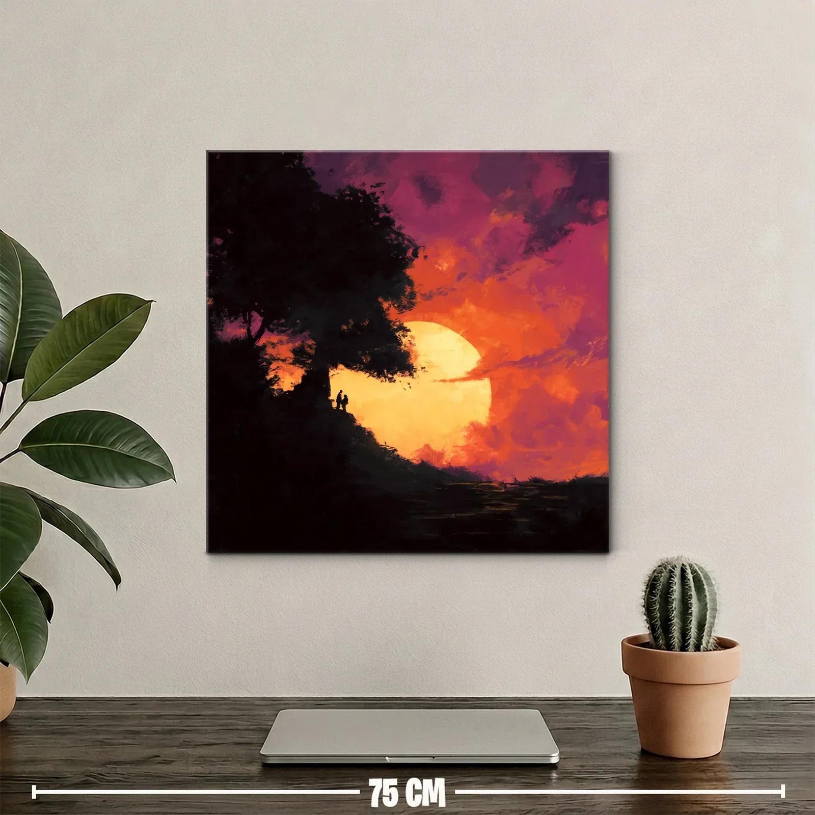 Atardecer mágico con siluetas junto a un árbol gigante — miniatura 2