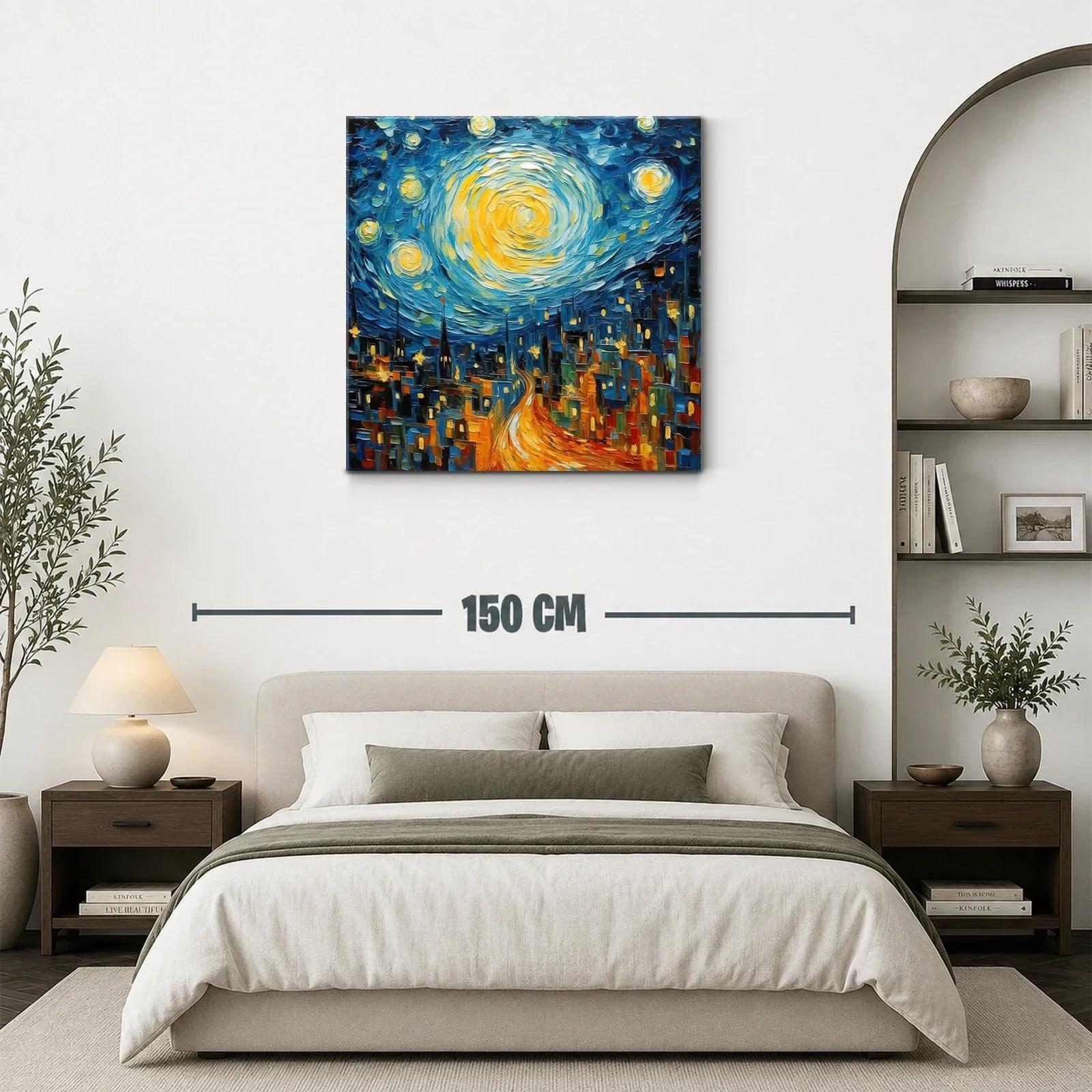 Calle nocturna iluminada bajo cielo estrellado vibrante — miniatura 3