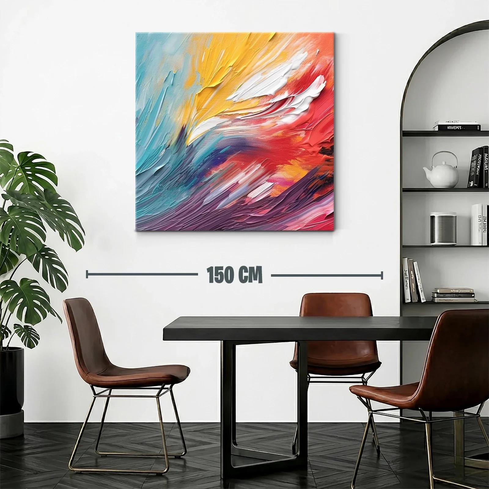 Cuadro abstracto vibrante con tonos cálidos y fríos — miniatura 2