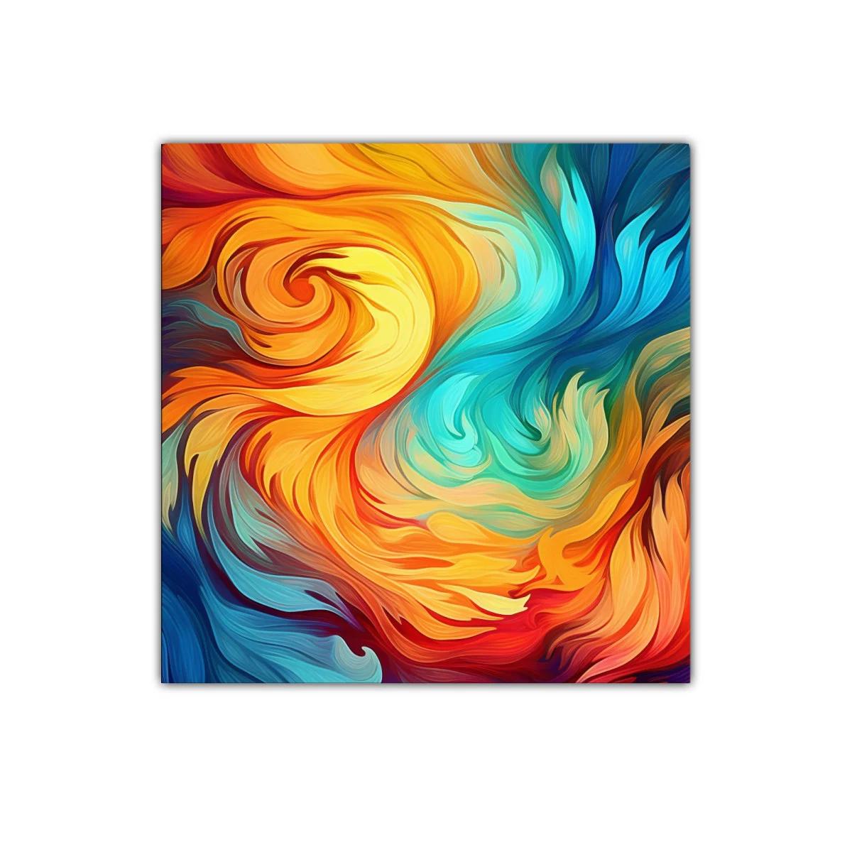 Cuadro abstracto en vibrantes tonos cálidos y fríos — imagen principal