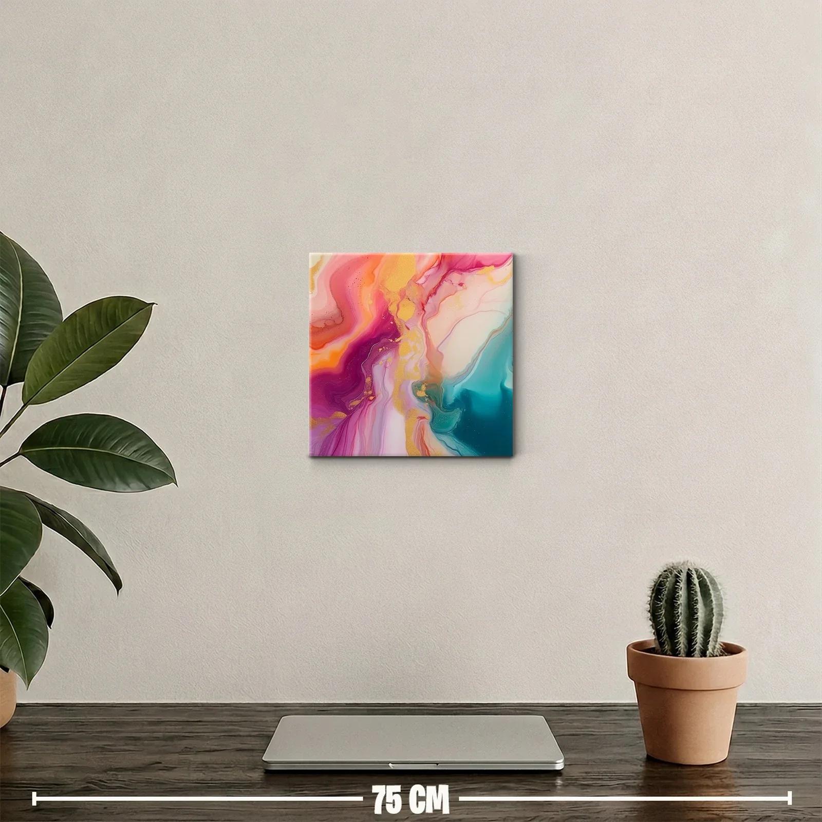 Cuadro abstracto con vibrantes tonos rosas y azul turquesa — miniatura 2