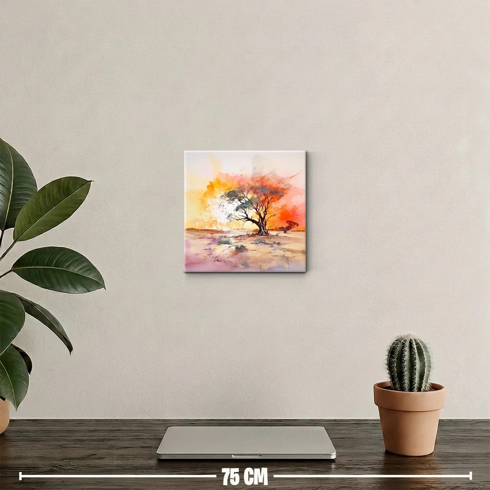 Paisaje de árbol solitario al atardecer en tonos cálidos — miniatura 2