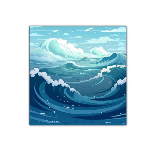 Cuadro decorativo con olas marinas en tonos azules y blancos