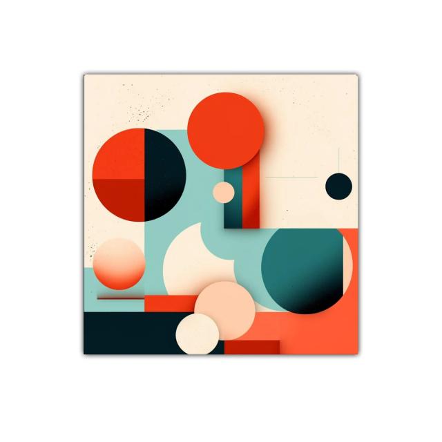 Cuadro decorativo con formas geométricas en tonos cálidos y fríos