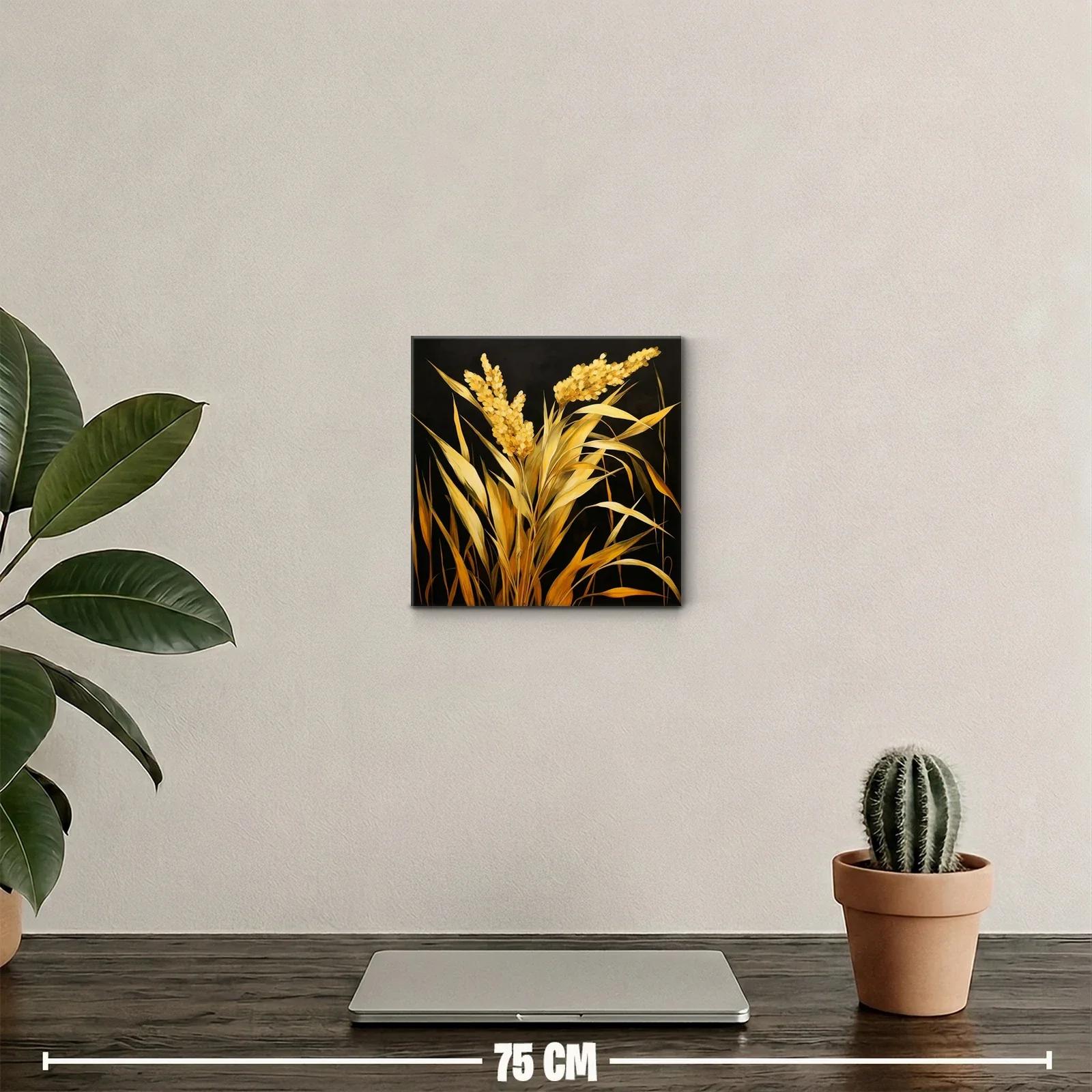 Cuadro decorativo de espigas doradas sobre fondo oscuro — miniatura 2