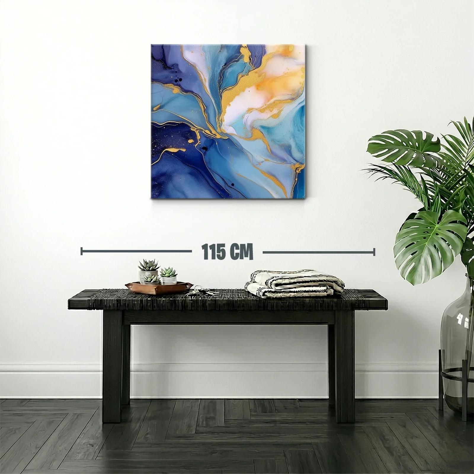 Cuadro abstracto en tonos azules y dorados sofisticados — miniatura 2
