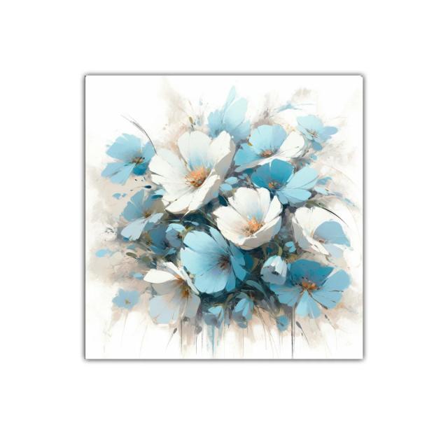 Cuadro decorativo con flores azules y blancas suavemente fundidas