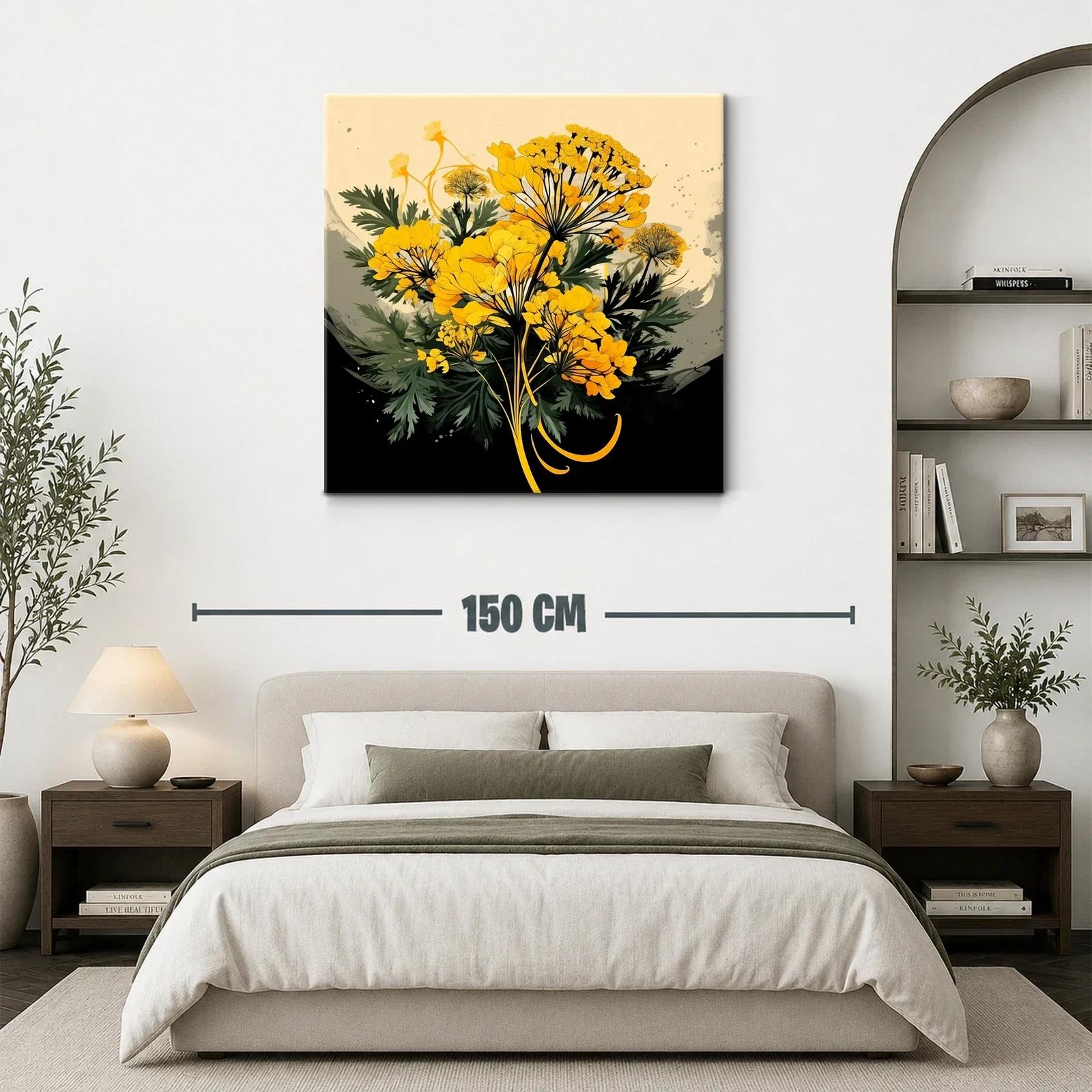 Cuadro con ramo de flores amarillas sobre fondo oscuro — miniatura 3