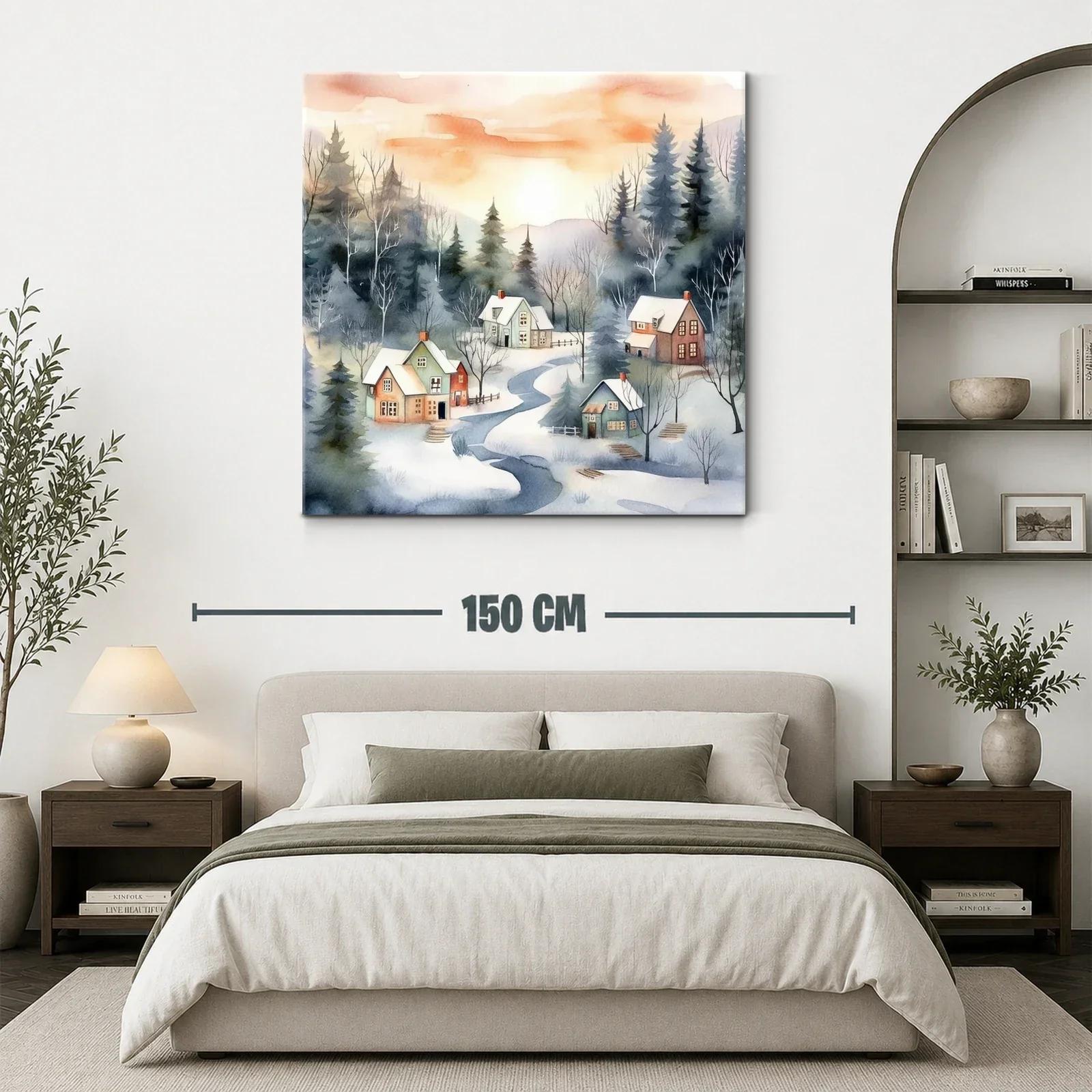 Paisaje invernal con riachuelos y cabañas al amanecer — miniatura 3