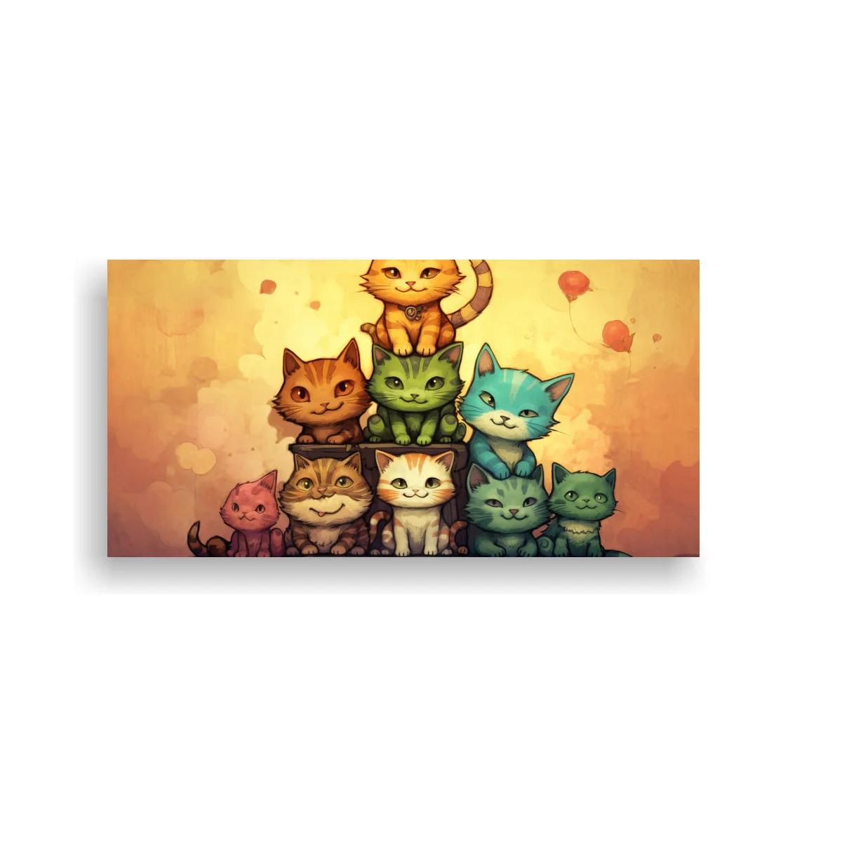Cuadro grupo de gatos con globos rojos