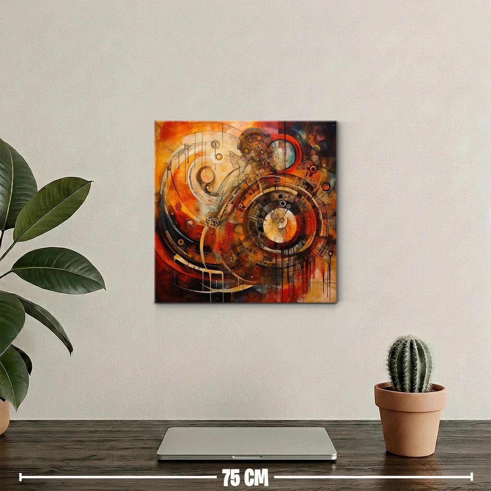 Cuadro abstracto con formas circulares y tonos cálidos intensos — miniatura 2
