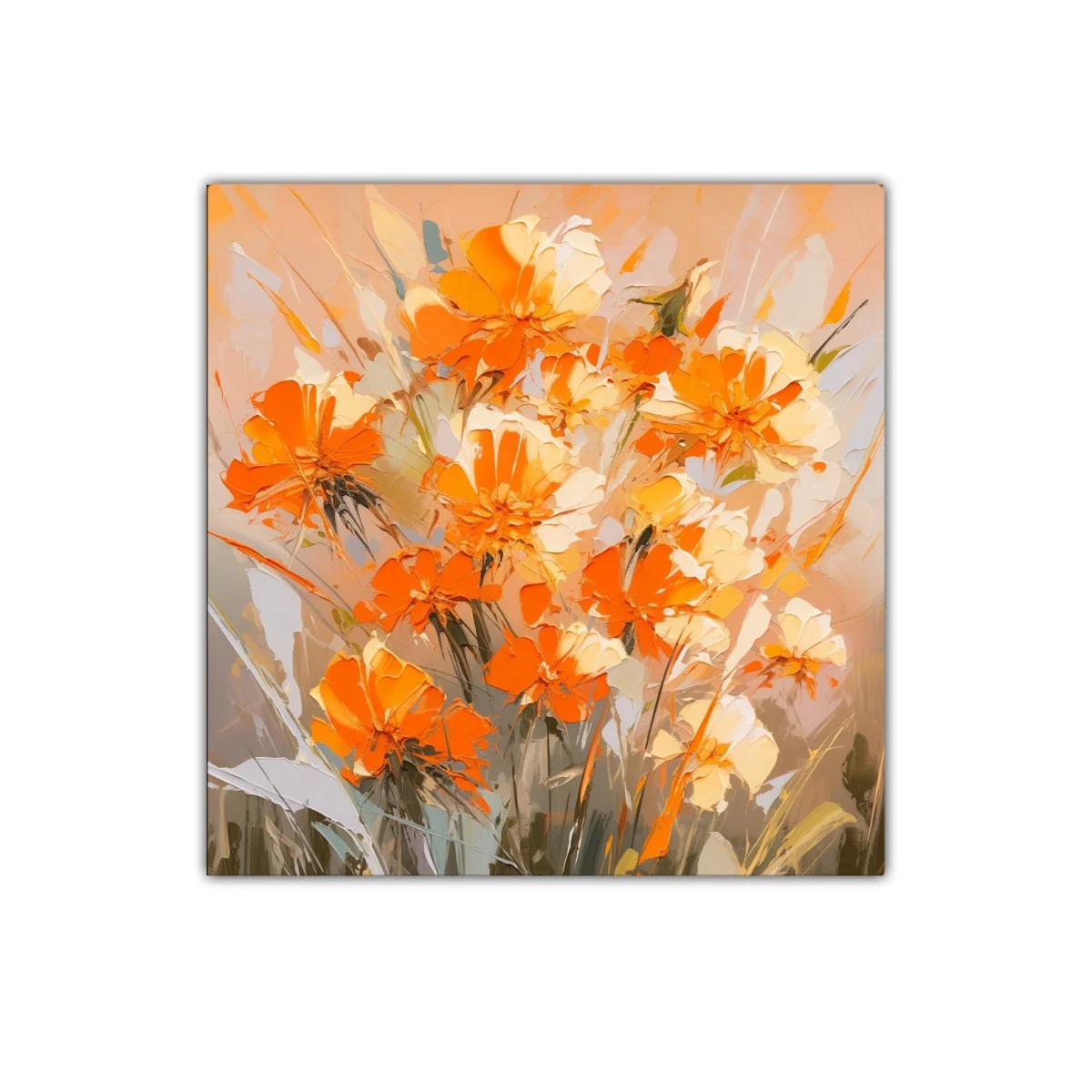 Cuadro decorativo con flores en tonos naranja y beige — imagen principal