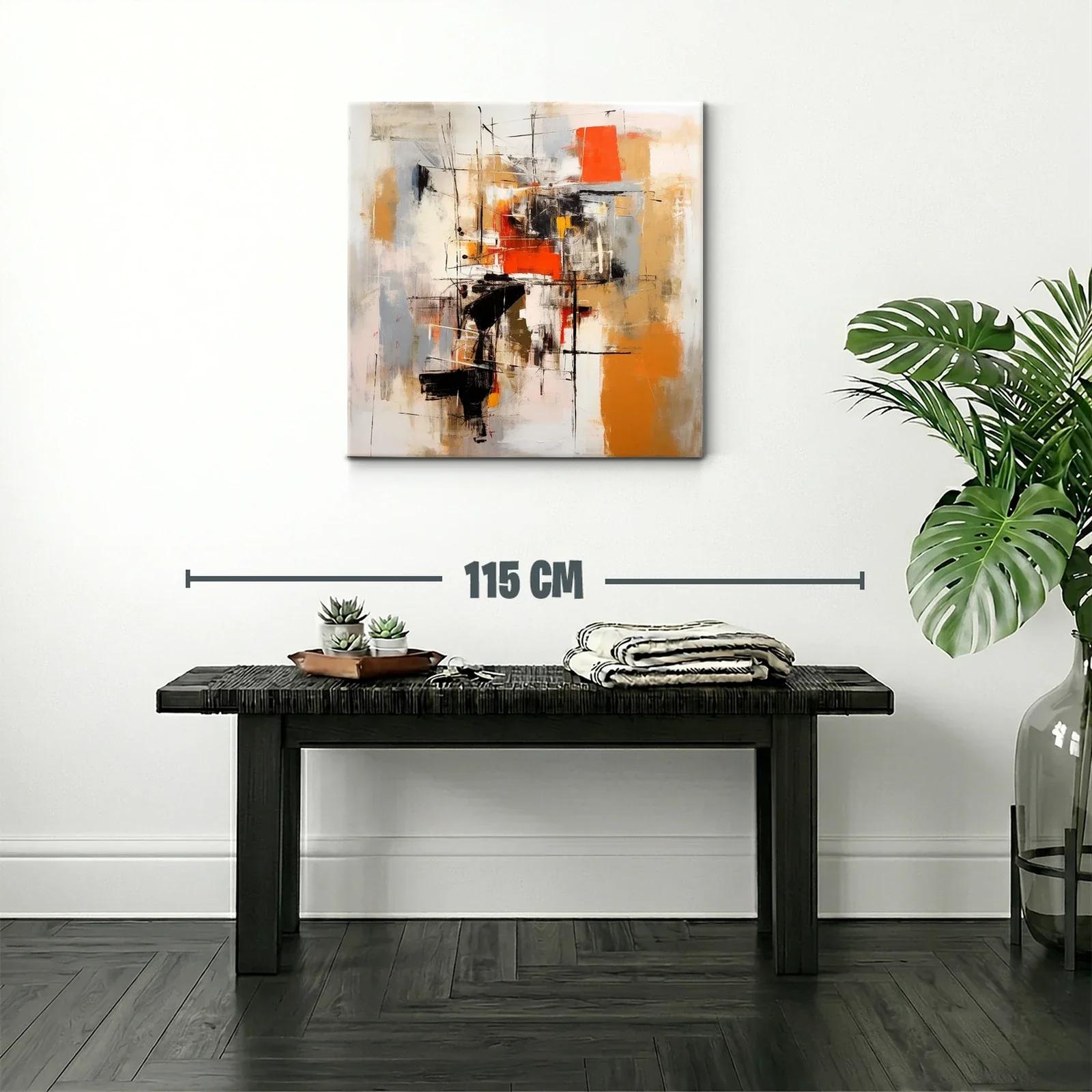 Cuadro abstracto con tonos cálidos y líneas dinámicas — miniatura 2
