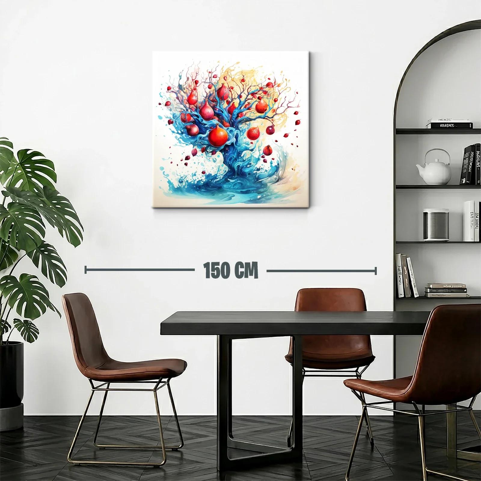Cuadro artístico con árbol de granadas vibrantes y flujo azul — miniatura 2