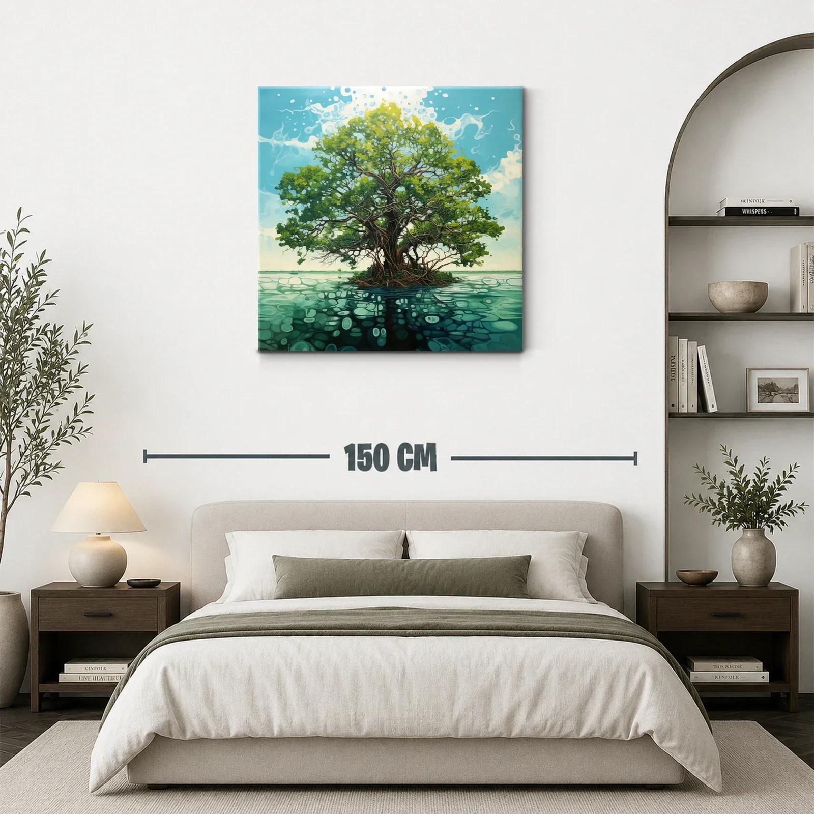 Árbol solitario sobre agua con reflejos y cielo azul — miniatura 3