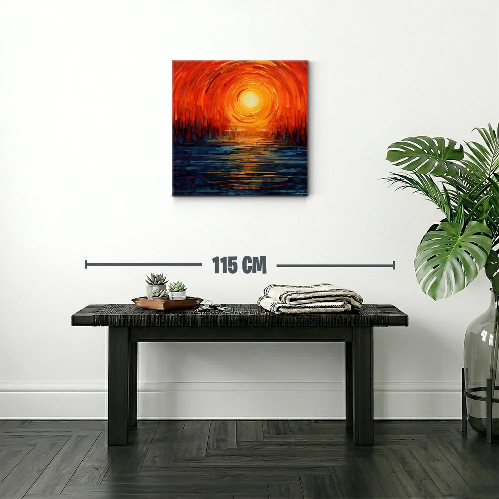 Cuadro abstracto con atardecer en tonos cálidos y contrastantes — miniatura 2