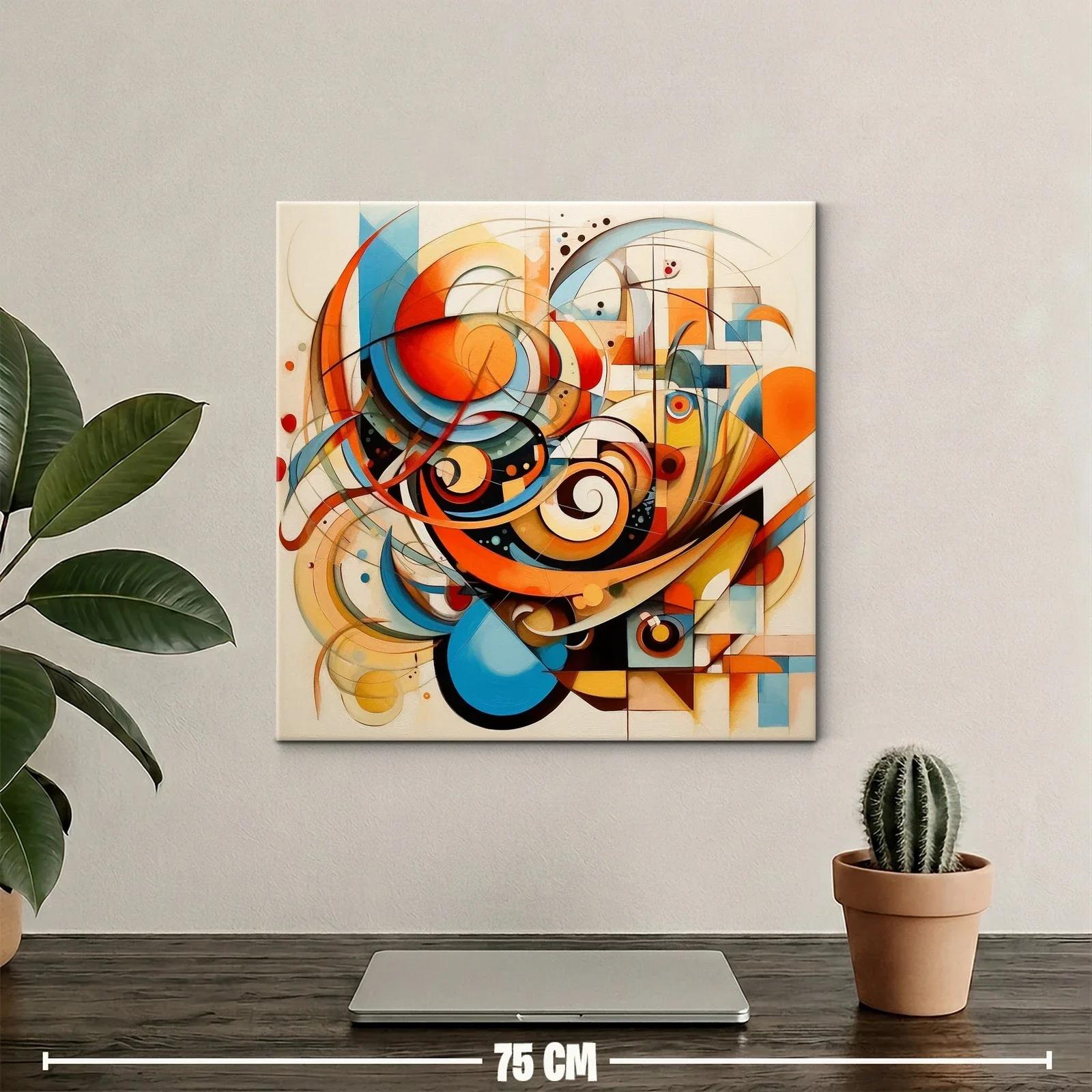 Cuadro abstracción geométrica en tonos cálidos y fríos — miniatura 2