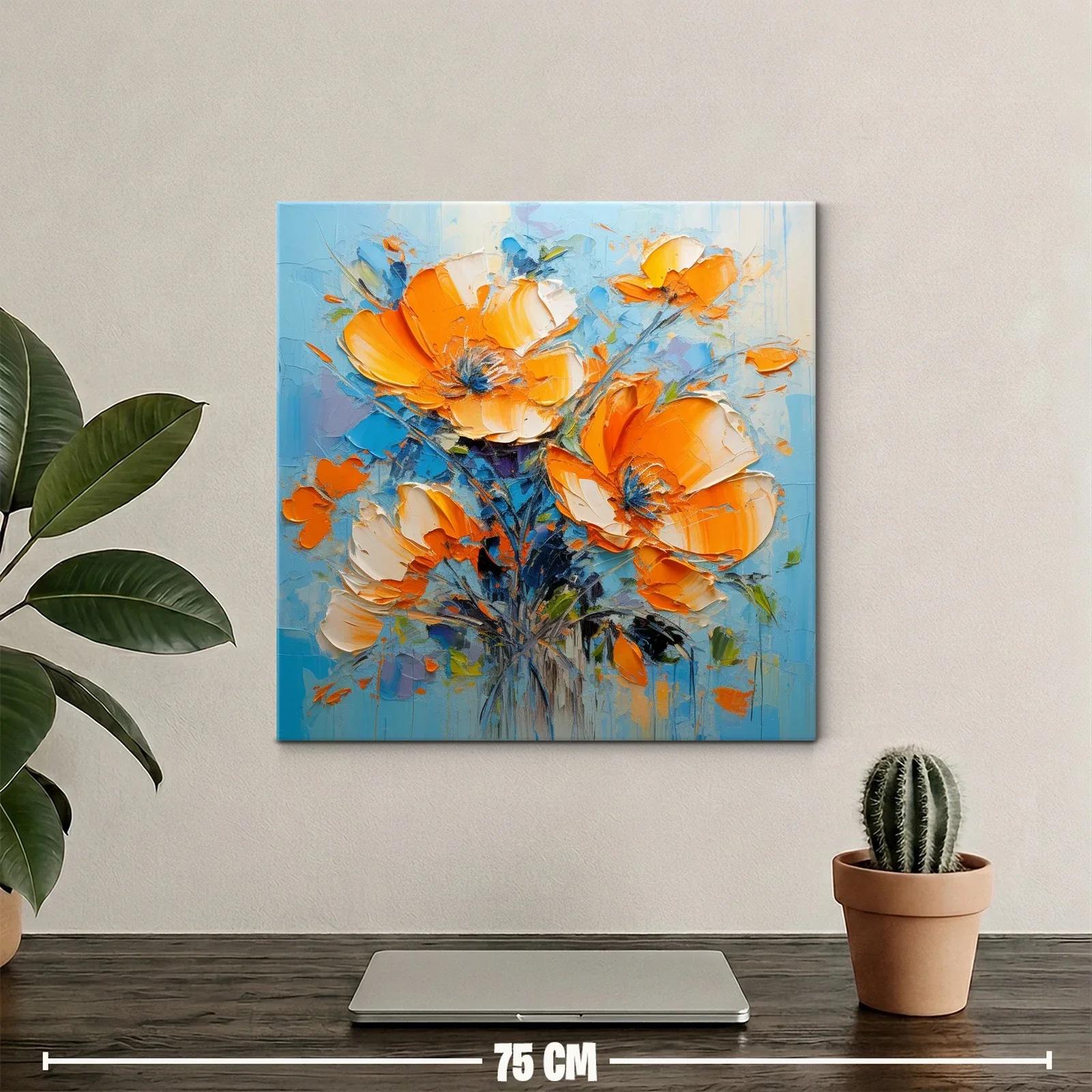 Impresionante cuadro de flores en tonos naranja y azul — miniatura 2