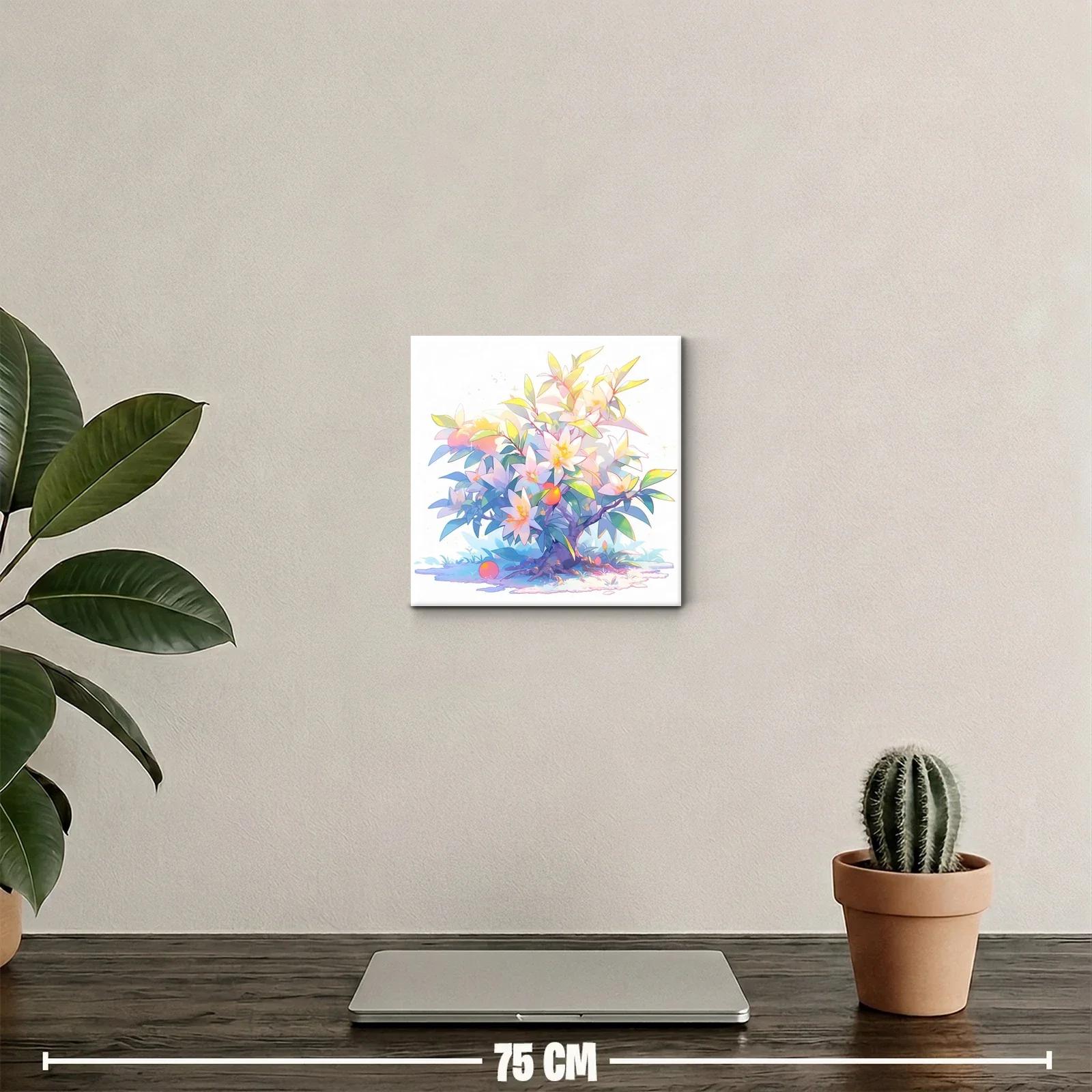 Cuadro de árbol floreciente con tonos pastel y naranjas — miniatura 2