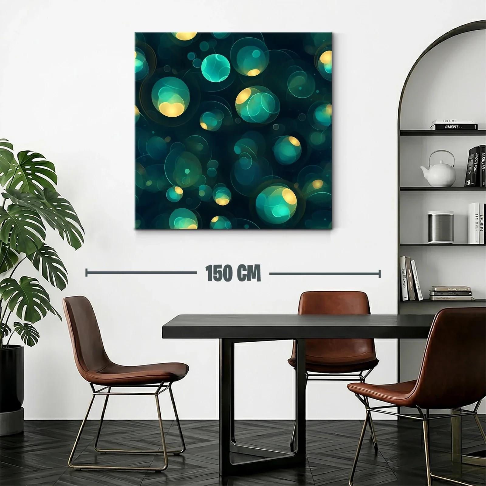 Cuadro abstracto con esferas luminosas en tonos azul y amarillo — miniatura 2