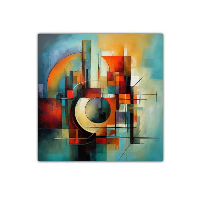Cuadro decorativo abstracto con formas geométricas y colores vibrantes